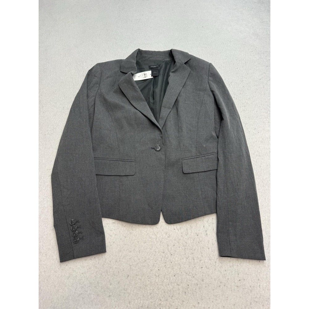 Ann Taylor Factory Blazer Womens 2 Gray One Button Lined Work Career Jacket